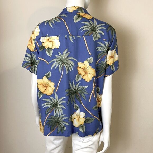 Island Winds Blue Print Hawaiian Button-down Blouse Shirt PXL NWOT - Picture 5 of 7